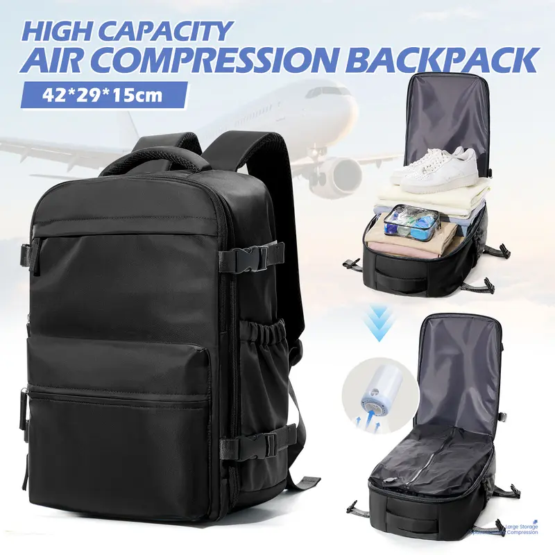 Vacuum travel backpack with pump for women, carry personal items with you, approved 18x14x8 inch flight vacuum backpack for men, waterproof work compression bag for laptop, leisure day bag