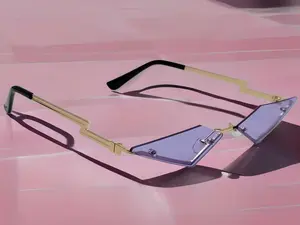 Purple Triangle Wing Edge Rimless Slim Cat-Eye Sunglasses Trendy sunglasses