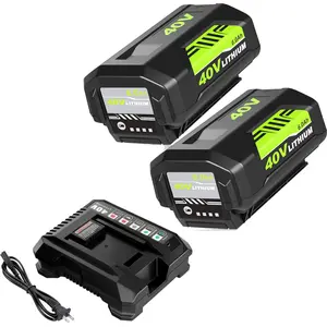 2 Pack 6.0Ah 40 Volt Replacement for Ryobi 40V Battery and OP401 Charger Kit Lithium OP4040 OP40401 OP4026 OP40261 OP4050 OP40601