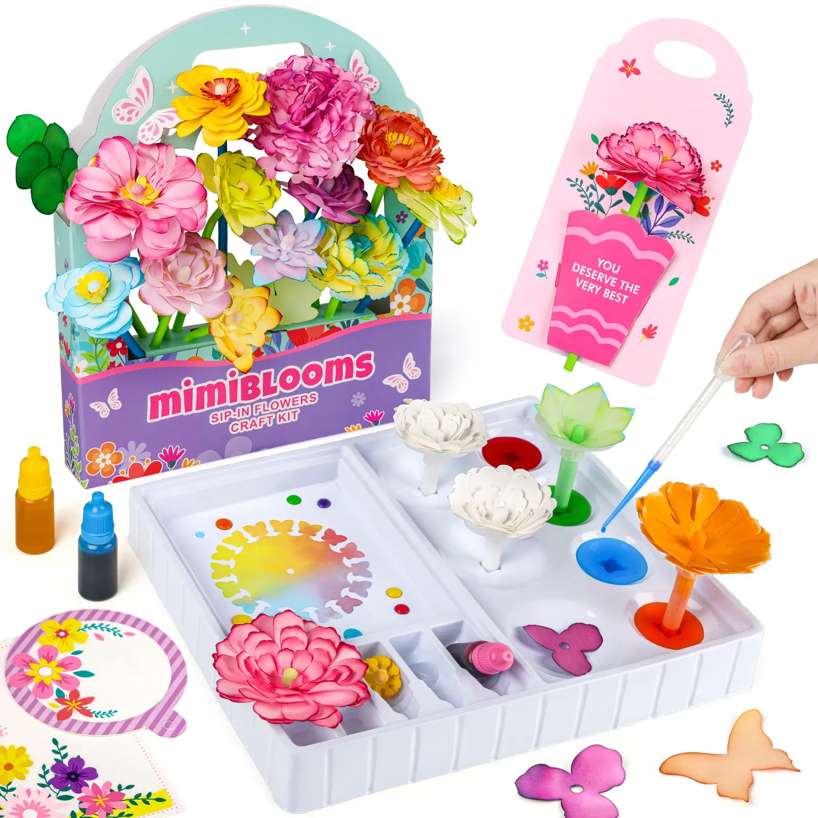 Mimiblooms Color-Changing Paper Flower Crafting Kit - DIY Handmade Craft Learning Set, Beginner-Friendly Art for Kids, Educational Science Toy with Hands-On Activities, Children Development Gift