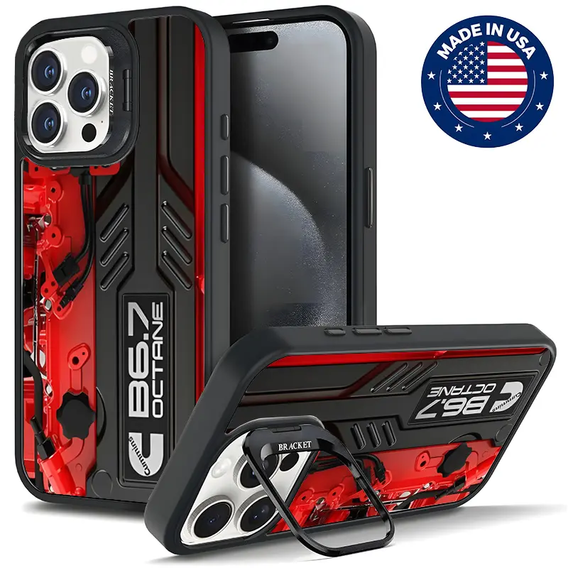 CUMMINS B67 Aesthetic Pattern Casing for iPhone 16/15/14/13/12 Plus Pro Max, Hard TPU Case with Tough Metal Lens Frame, Film & Bracket, Drop Protection for Smartphone Cellphone Handheld Devices Accessories