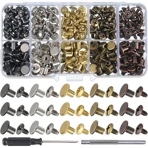 Chicago Screws Leather Rivets for Fabric Chicago Binding Screws Buttons Metal Studs Rivets for Decorate and Repair Belts Bags Shoes Purse Dog Collar Leather Craft