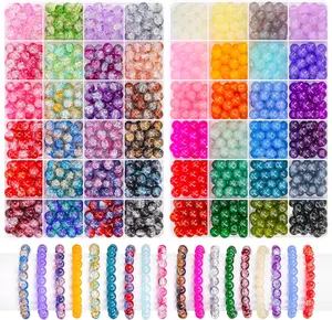 1200 count 8mm Round Glass Beads for  Making, Bulk  Beads in 48 Assorted Colors, Crackle Glass Beads for Bracelets, Necklaces, Earrings,  Design & DIY Art Projects