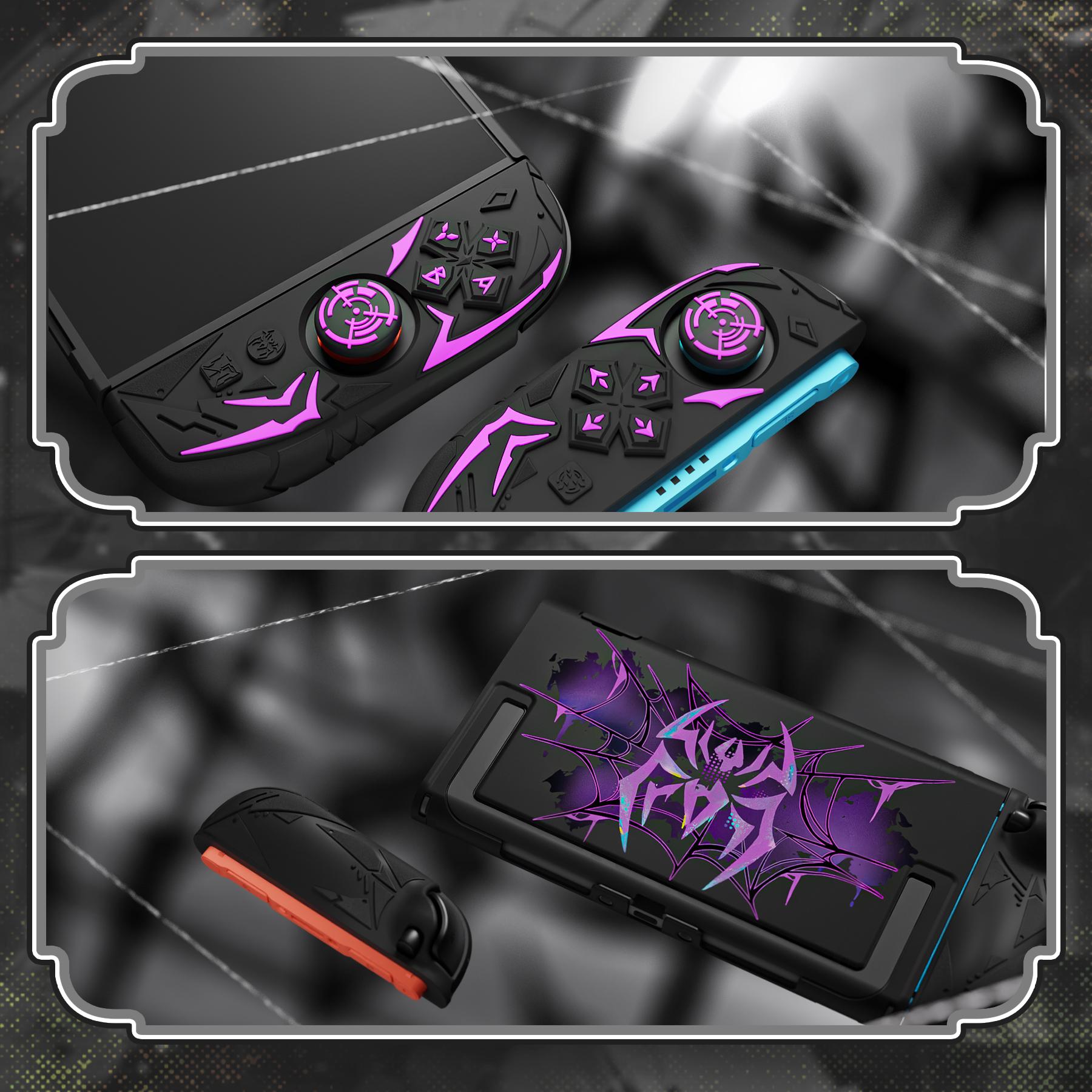 PlayVital [for Nintendo Switch 2(2025 version) ] Cyber Spider & Stellar Mecha Protective Case, Ergonomic Anti-slip Silicone Grip Covers, Dockable Hard Case Shell for Switch 2 with Joystick Cap - Black