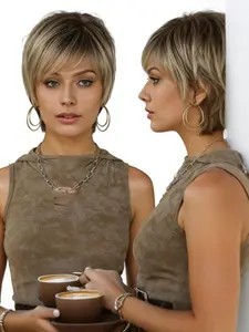 Stunning 6 Inch Short Straight Pixie Wig for Women, 180% Super High Density Layered Synthetic Hair Wig, Natural Looking Fashion Pixie Cut Wigs, Multi-Color Available Soft Breathable Daily Party Casual Hair Replacement Wig Easy Wear Fashion Hair Wig