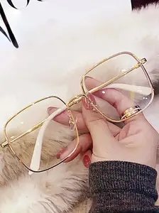 Square Anti Blue Light Fashion Glasses For Women Men, Rhinestone Decor Metal Nearsighted Myopia Glasses Spectacles Frame