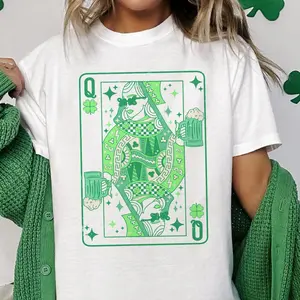 EEY St. Patrick's Day Lady Luck Tee Queen of Clover Green Tshirt St Patricks Lucky Irish Top Womens St. Pattys Party Top