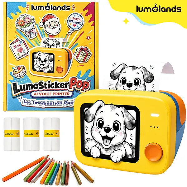 Lumolands StickerPOP | AI Voice-Powered Sticker Printer | Turn Imagination Into Real Creations | Screen-Free, Portable, Inkless & Kid-Safe Design for Ages 5+ | Imagination, Focus & Self-Expression | Perfect for Home, School, Travel, Parties & Gifts