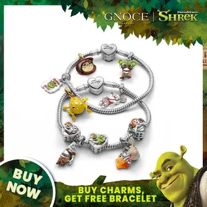 GNOCE Shrek & Fiona Bead Charms for Bracelets or Necklaces with Donkey & Waffles Pendants Cute Character Jewelry Gift for GF Women Men
