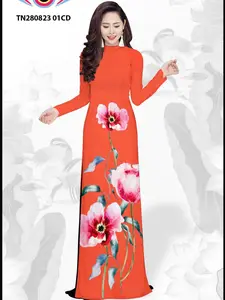 Set Traditional Vietnamese Big Flowers Ao Dai - Bộ áo dài in 3D truyền thống - Ready to ship - Square neck