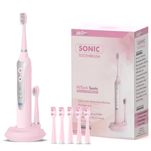 NetGen Sonic Electric Toothbrush for Adults with 5 Toothbrush Replacement Heads, 3 Brushing Modes & 2 Minutes Built-in Timer, Travel Toothbrushes with Inductive Charging, Rechargeable toothbrush - Pink - Oral Handle Waterproof