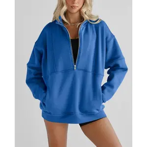 Imily Bela Women's Half Zip Sweatshirts Fleece Stand Collar Long Sleeve Thumb Hole Oversized Pullovers with Pockets