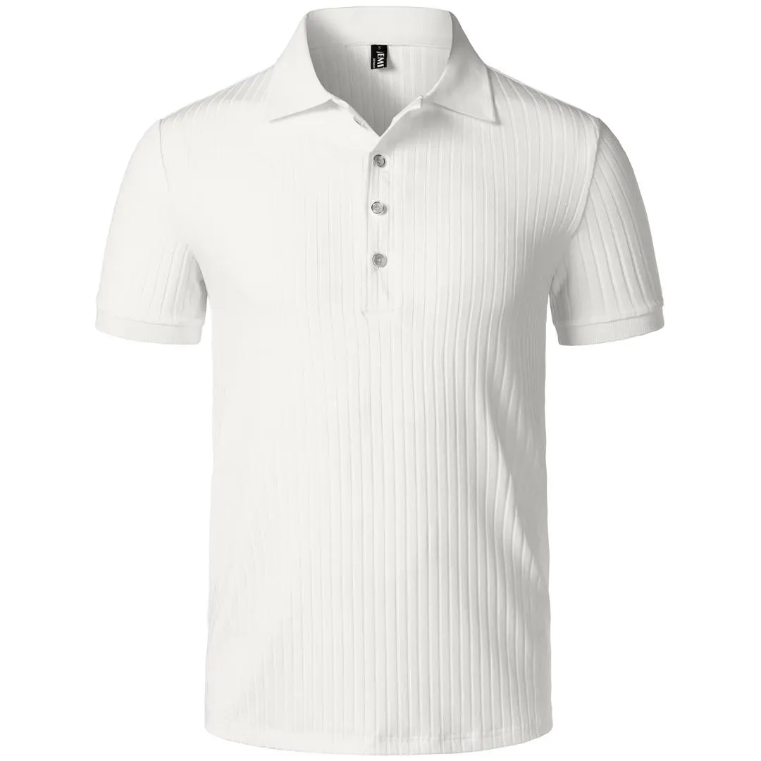 JEMITOP Men's Slim Fit Polo Shirt, Striped Stretch Knit Golf Top, Short Sleeve Breathable & Wrinkle-Resistant for Work, Breathable Wear, Fitted, Athletic, Do Not Iron, Flattering Fit