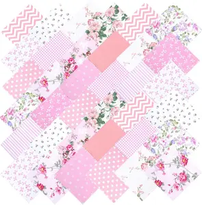 42PCS Pink 5 Inch Pre-Cut Cotton Fabric Squares Charm Packs for Quilting Floral Patchwork Bundles for Sewing DIY Craft Sweet Garden