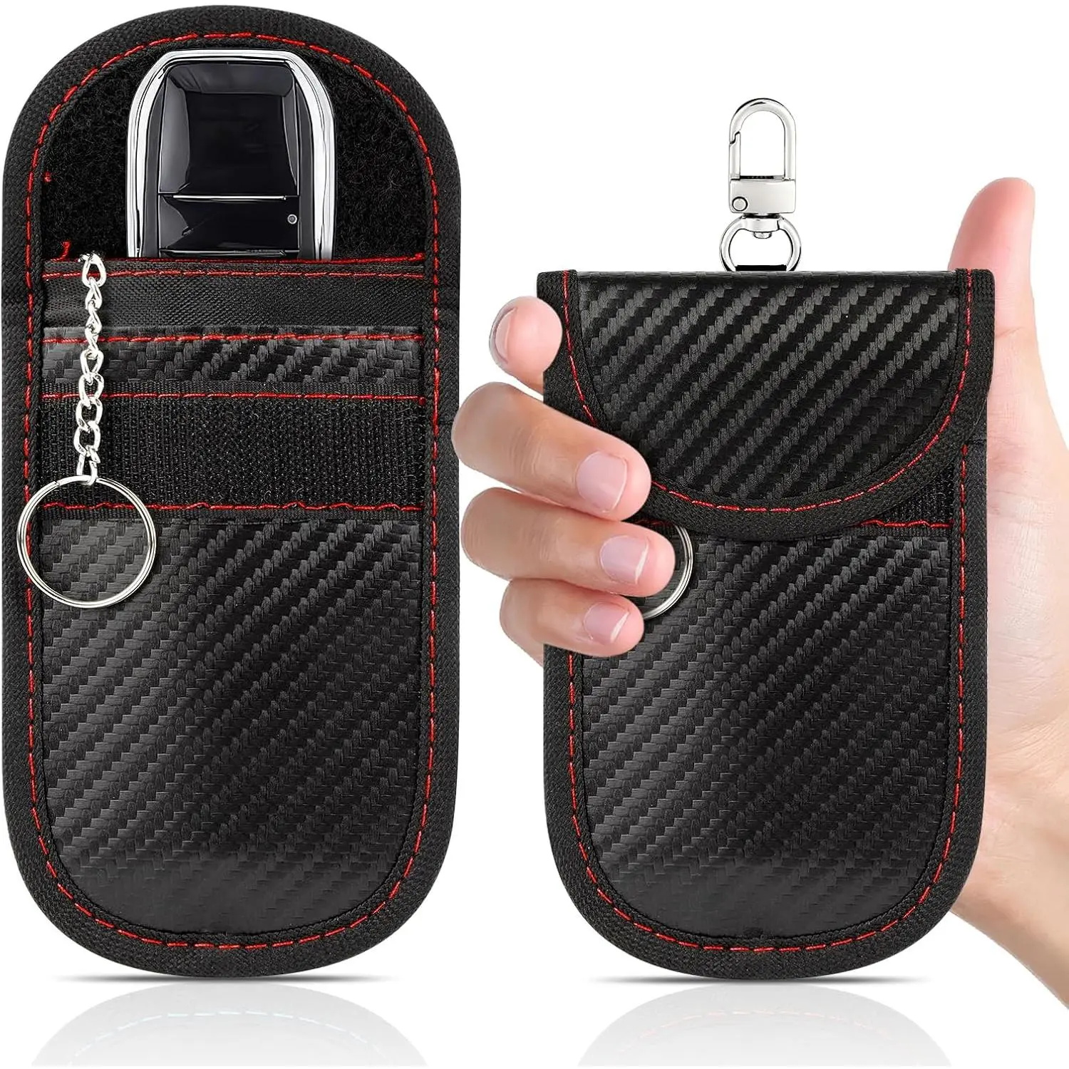 Compact Car RFID Blocker Keychain Cases - 2-Pack Premium Signal Shielding Secure Anti-Theft Car Interior Accessory, Small Size, Red, Two Pack