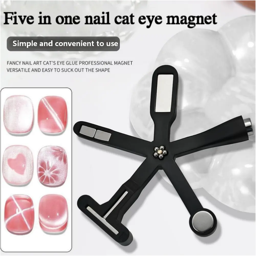 5-in-1 Cat Eye Magnetic Tool – Nail Art Magnet for DIY Manicure, Round, T, Square, Splice & Love Shapes, Create Stunning 3D Cat Eye Effects
