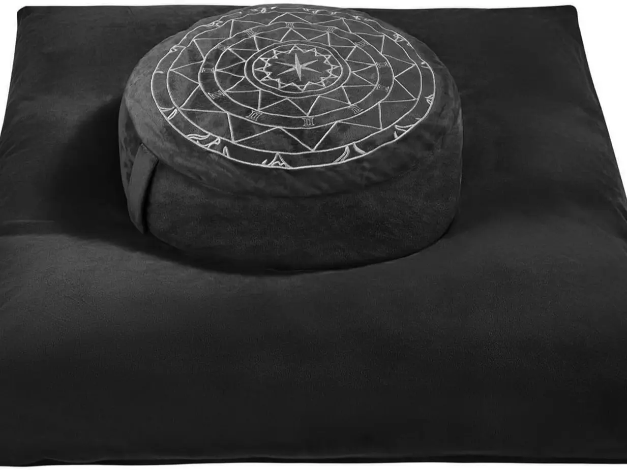 Large Organic Velvet Meditation Cushion Set with Elegant Star Chart, Dual Fill Memory Foam for Ergonomic Pain Relief, for Living Rooms & Bedrooms, Mindfulness, Buckwheat Hull, Effortless Maintenance