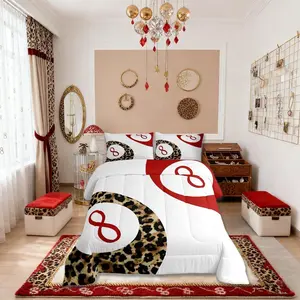 Lucky 8 Ball Girls Bedding Set,Leopard Funky Y2K Coquette Comforter Set,Preppy Cheetah Trendy Quilt Comforter for Boys Teens,White Red Brown Room Decor All Season, Comforters, Bed Comforter Set