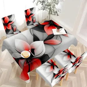 2/4/6/5/7 pieces of fashionable and high-end chair cover and tablecloth sets, thickened chair cover and tablecloth sets (1 tablecloth + 4 chair covers or 1 tablecloth + 6 chair covers), easy to care for, reusable, for home decoration