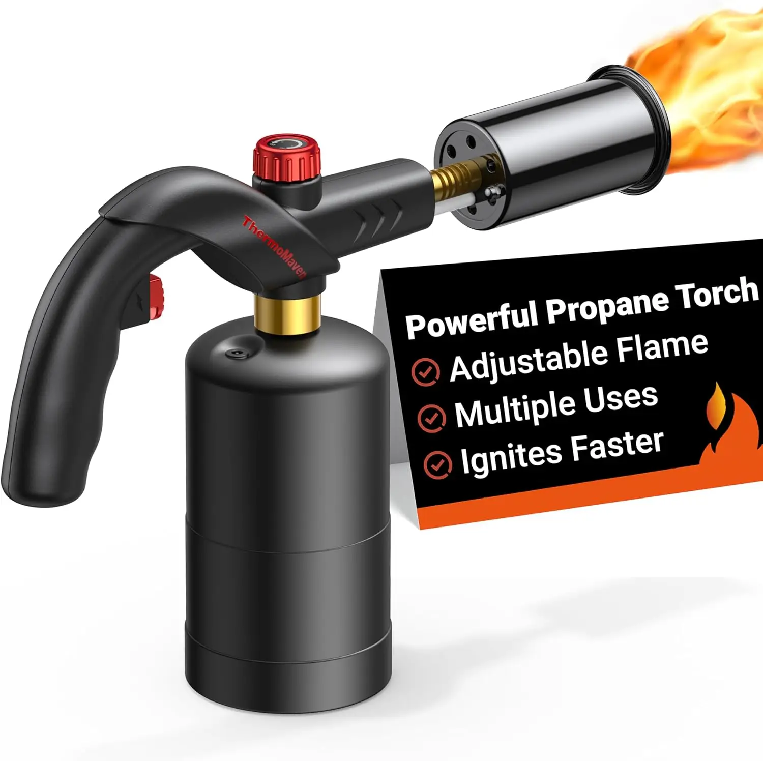 ThermoMaven Propane Torch for Kitchen Cooking, Flamethrower-Style Torch Lighter with Unlimited Adjustable Flame, Charcoal Starter (Propane Tank Not Su