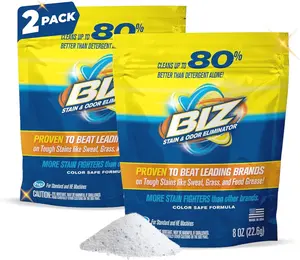 Biz Laundry Detergent Powder, Stain and Odor Eliminator for Tough Stains Like Grass Sweat and Food Grease, Powder Laundry Detergent, Color Safe, HE Safe, Pack of 2, 16 oz Total
