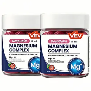 2 Bottles of VEV DeepCalm 14-in-1 Magnesium Gummies Complex – Magnesium Glycinate Multivitamin Complex Supplement, D3, Ashwagandha, L-theanine, Zinc – 90 Count, Vegan, No Sugar, supplements for men and women, Essential Magnesium Fitness Supplement