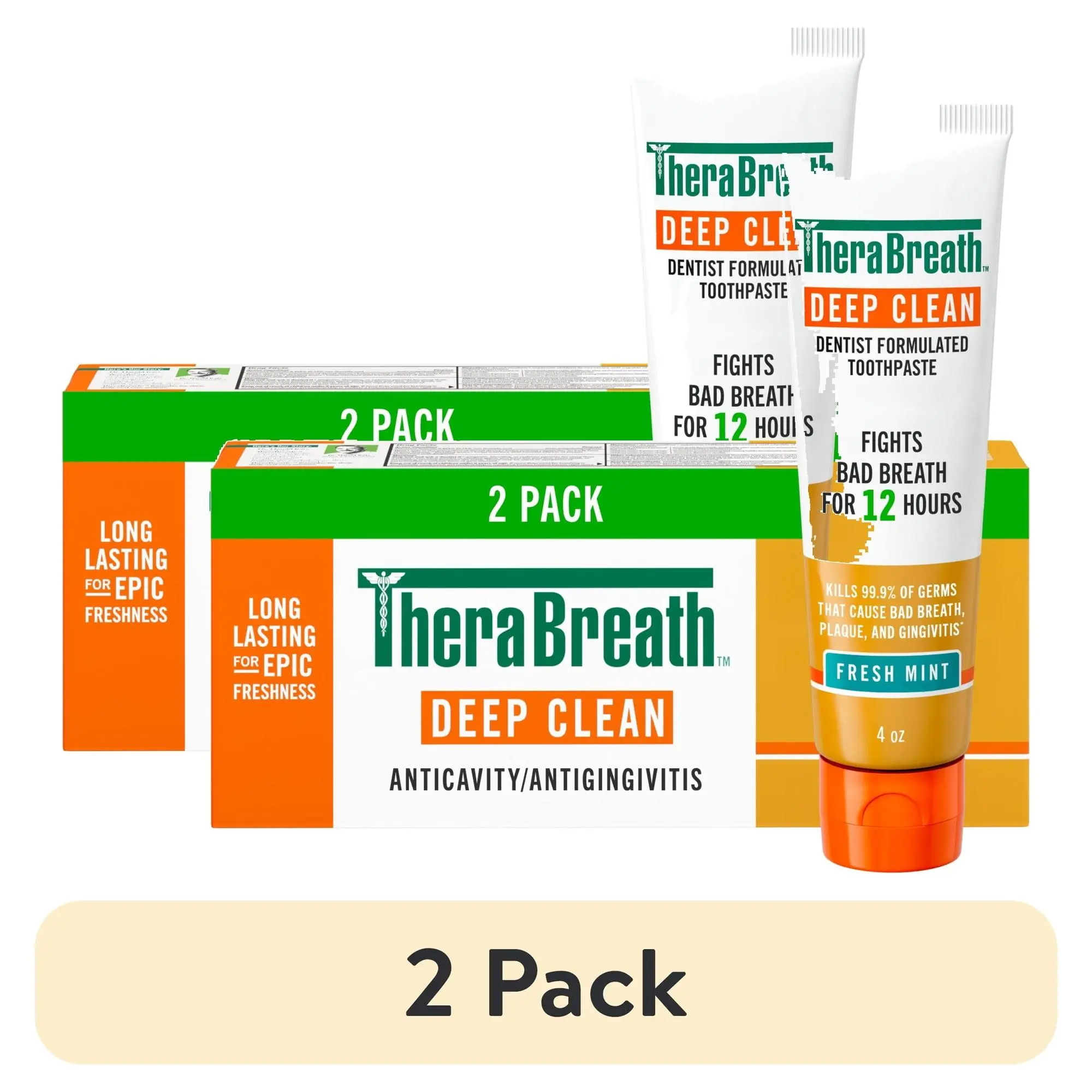 (2 pack) TheraBreath Deep Clean Toothpaste, Anticavity & Gingivitis Protection, Fresh Mint, 4 oz, 2-Pack