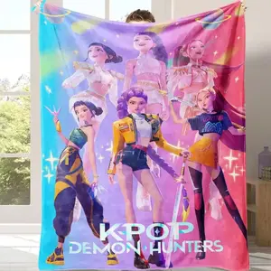 Huntrix K-Pop Demon Hunters Flannel Throw Blanket Super Soft Cozy All Season Blanket Comfort Warm Blanket for Sofa Bed Office Ideal Holiday Gift for Kpop Anime Fans Friends Kids Boys Girls Teens Adults Birthday Plush Cute Room Decor