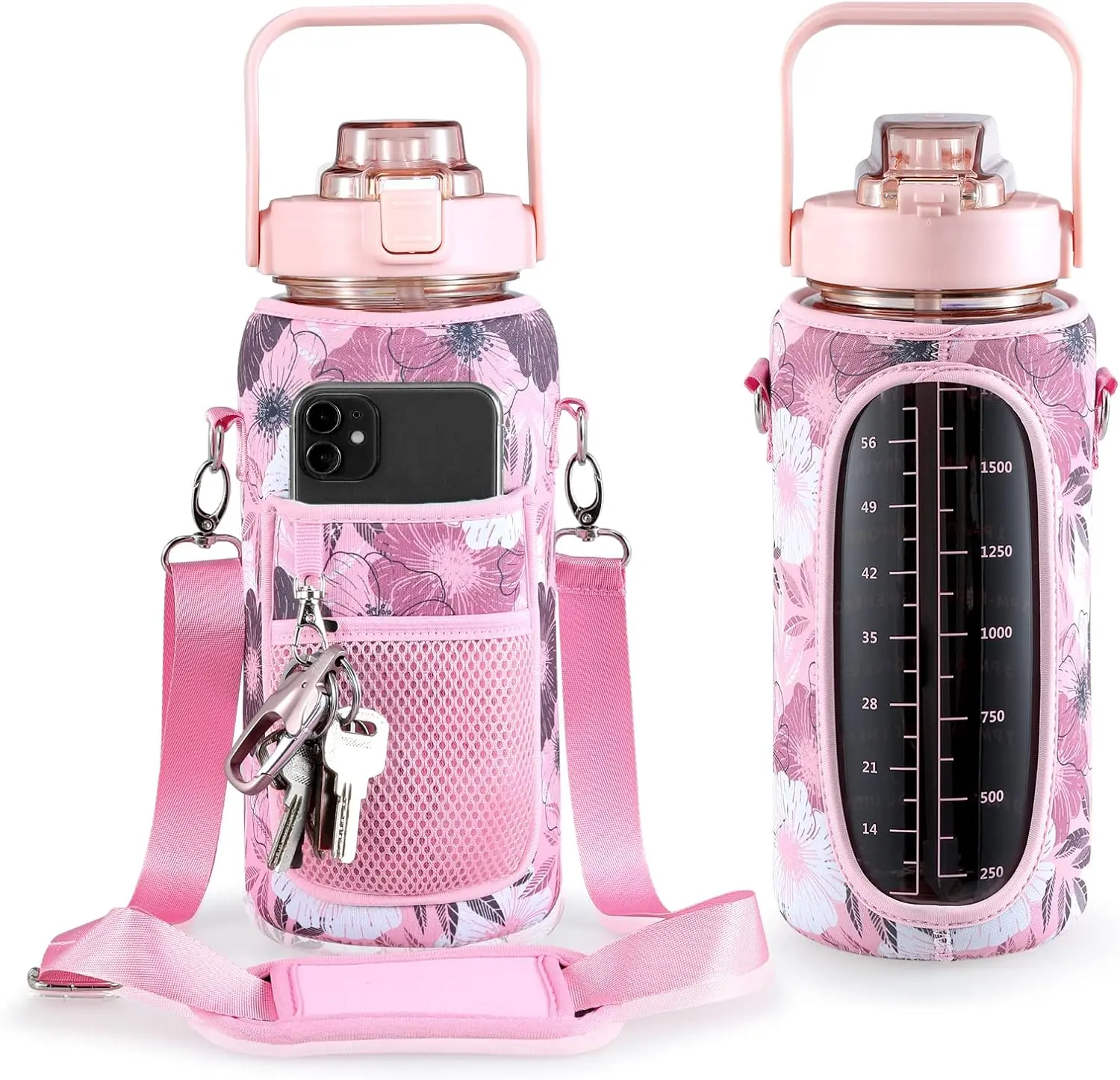 Half Gallon Water Bottle With Sleeve 64oz (2L) Inspirational Water Bottle  With Straw and Time Stamp, BPA Free Gym Water Bottle Drink Drinkware -  TikTok Shop