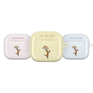 Curious George AirPods Case – Love Like Jesus Christian Quote Cover, Cute Monkey Pastel Stripe AirPods Pro/Pro 2, AirPods 1/2/3/4 Cases – Faith Inspired Gift Idea