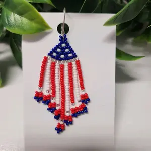 Patriotic Beaded Earrings - Red White & Blue Beadwork for Festive Wear