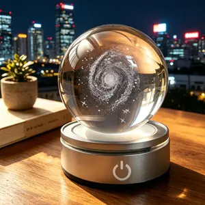 USB Galaxy Saturn Moon Crystal Ball Night Light, Decorative Atmosphere Lamp, LED Light, Ideal for Travel Camping, Astronomy Lovers, Perfect Gift for Christmas Valentine Anniversary