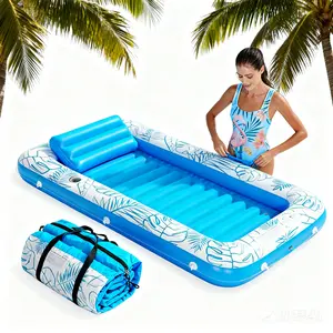 Inflatable Tanning Pool-4 in 1 Suntan Tub Raft Floatie Lounge Float With Cup Holder, Extra Large Pool Floats Adult with Pillow, Sunbathing Bed Lounge for Water Blow Up Kids Ball Pit Party Gifts, inflatable Sofa Pool Toy