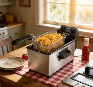 3L Electric Deep Fryer with Basket, 1700W Compact Stainless Steel Fryer for Home Kitchen, Adjustable Temp & Timer, View Window & Odor Filter, Dishwasher Safe