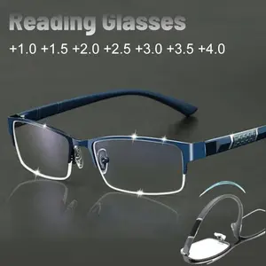 TR90 Business Reading Glasses Men Half Frame  Anti-radiation Presbyopia Eyewear  Spring Leg Eyeglasses 0+1.0+1.5+2.0+2.5+3.0+3.5