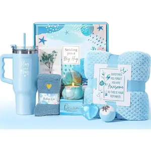 Birthday Gifts for Women - Self Care, Relaxing Gifts Basket with Flannel Blanket, 40 OZ Tumbler, Care Package for Mom, Sisters, Wife, Her - Flower