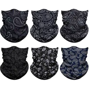 6 Pieces Boho Paisley Seamless Neck Gaiter Bandana Headwrap Face Mask Cover Warmer Windproof Sandproof Balaclava for Outdoor Sports