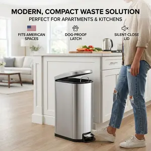 Garvee 6L Metal Step Trash Can 1.6 Gallon Slim Compact Garbage Bin With Soft Close Lid Removable Inner Bucket And Odor Control For Bathroom Office
