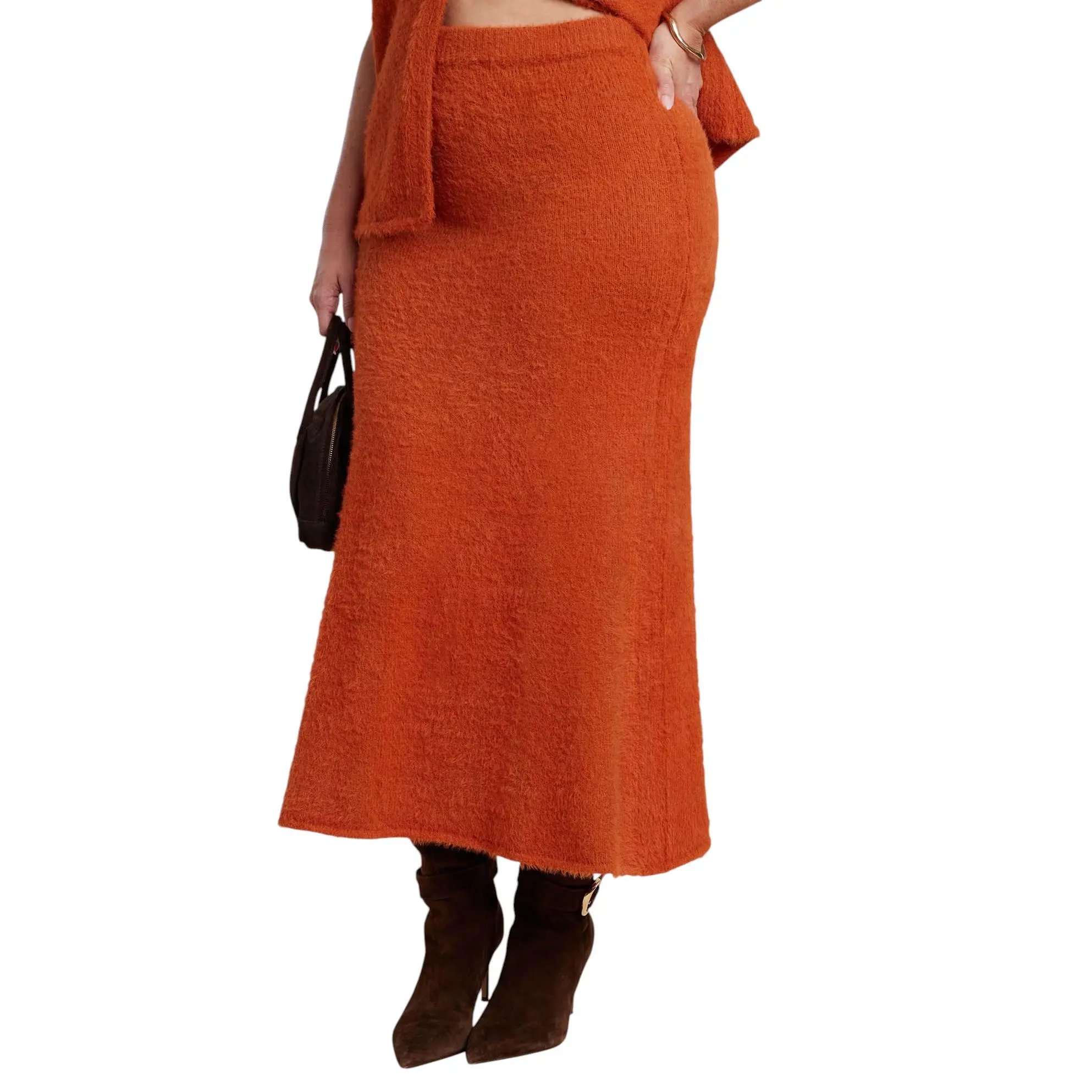 ELOQUII Women's Plus Size Fuzzy Maxi Sweater Skirt