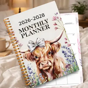 2026–2028 3-Year Planner Highland Cow Floral Spiral Weekly & Monthly Planner Notebook for School, Office & Home, Gift for Students & Adults