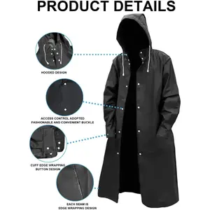 Men's Reusable EVA Long Raincoat, Lightweight Rain Coat, Windproof Waterproof Trench Coat for Hiking Fishing Dog Walking Outdoor Activities