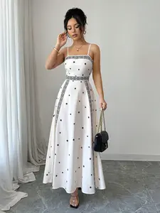 Women's Colorblock Ethnic Pattern Dress, Waist Cinched Flared Hem, Elegant Slimming Long Skirt, Sleeveless Fitted Style, Chic Womenswear, Print