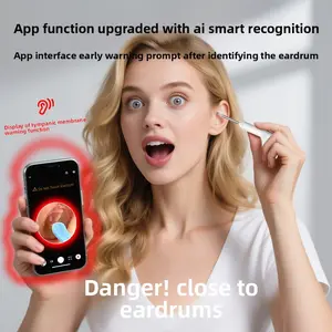 AI Intelligent Recognition Of Eardrum Warning, LED Light Brightness Adjustable Earwax Removal Tool, Ear Wash With Camera, IP67 Waterproof, 5 Ear Spoon Covers, Earwax Remover With Otoscope, Suitable For IOS And Android Children'S Ear Cleaning Tools