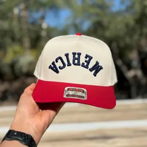 Merica Upside Down Embroidered Trucker Hat, Funny Patriotic Snapback Cap, Americana Baseball Hat for Men Women