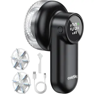 Rechargeable Fabric Shaver with Digital Display, 6-Leaf Blades, Safety Lock, and 3-Speed Settings for Effective Lint Removal from Clothing, Furniture, and Blankets