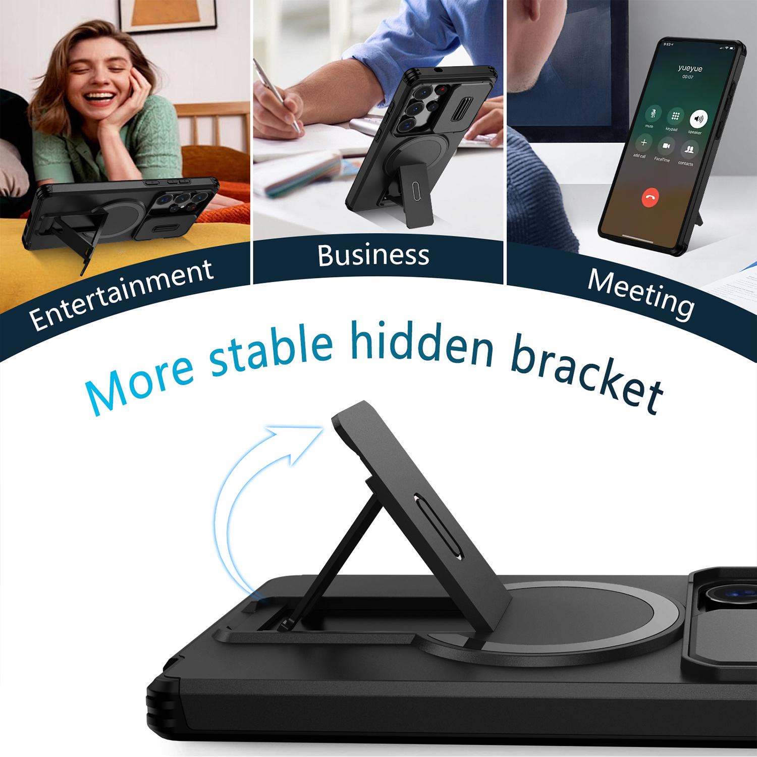 Magnetic Phone Case Compatible with Samsung Galaxy S26 Ultra S25 S24 S23 with Kickstand, Slide Camera Cover, Compatible with MagSafe Wireless Charging Accessory, Shockproof Scratch Resistant Rugged Hard Cover