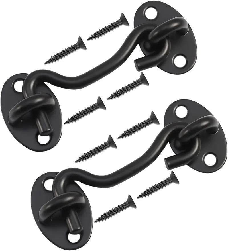 Barn Door Lock Gate Latch - 2 Pack 4 Inch Black Hook and Eye Latch Heavy Duty Screen Latches Hardware Stainless Steel Gate Lock Cabin Hooks for Sliding Door Bedroom Outdoor Window Cabinet Bathroom (Black)