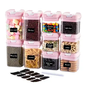 Airtight Food Storage Container Set-10 Piece BPA Free Clear Plastic Cereal Canisters with Easy Lock Lids-Kitchen & Pantry Organization Containers for Sugar, Flour, Cereal, Labels & Marker(Pink) Utensils Silicone