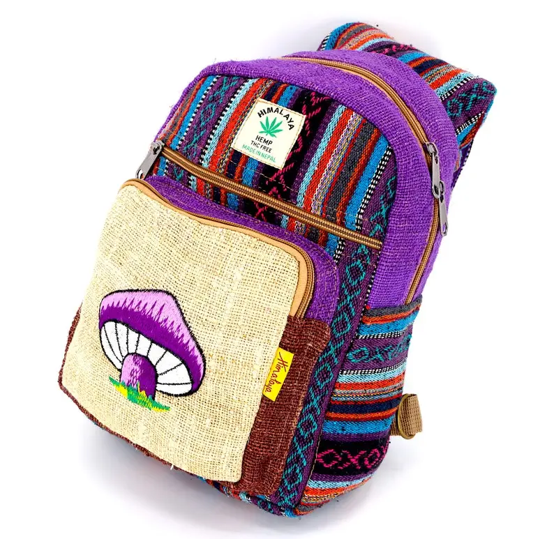 Himalayan Hemp Mini Backpack Mushroom Embroidered Sling Bag