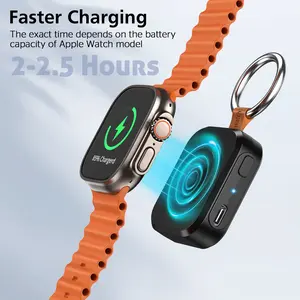 Mini Magnetic Charger for Apple Watch 1200mAh USB Rechargeable Travel Power Bank with Keychain Ring Compatible with iWatch Series 9/8/7/6/5/4/3/2/SE/Ultra Wearable Electronic Gadgets Wireless Charging Station Smartwatch